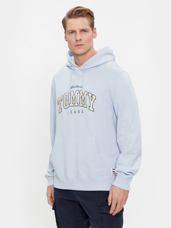 Tommy Jeans Džemperis ar kapuci Varsity DM0DM18401 Gaiši zils Regular Fit