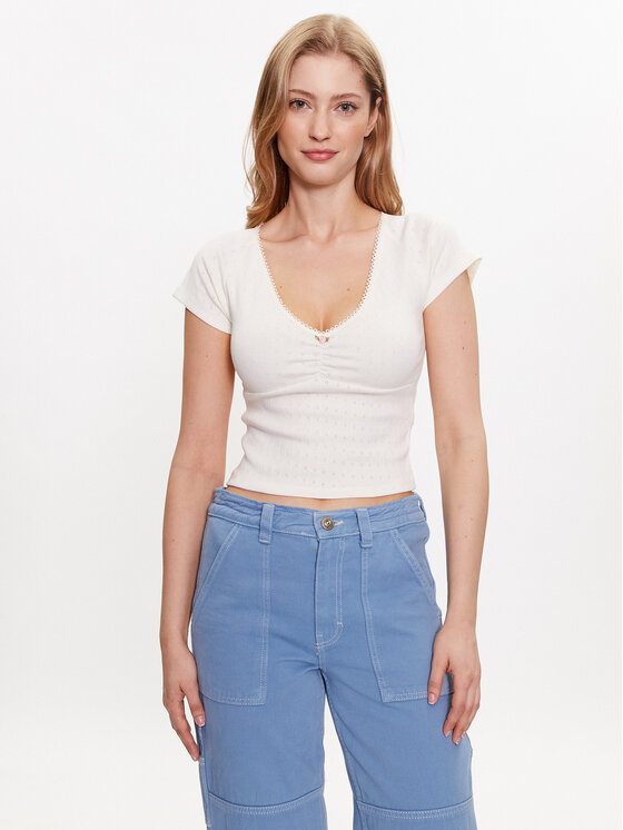 BDG Urban Outfitters Majica BDG AIMEE POINTELLE TOP 76468321 Bela Slim Fit