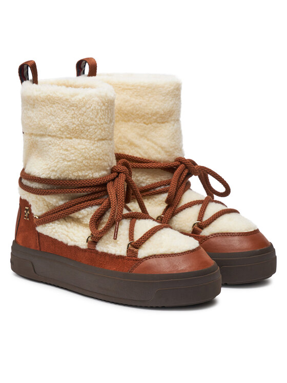 Tommy Hilfiger Tommy Hilfiger Μπότες Χιονιού Lace-Up Faux Shearling Snowboot FW0FW08252 Μπεζ