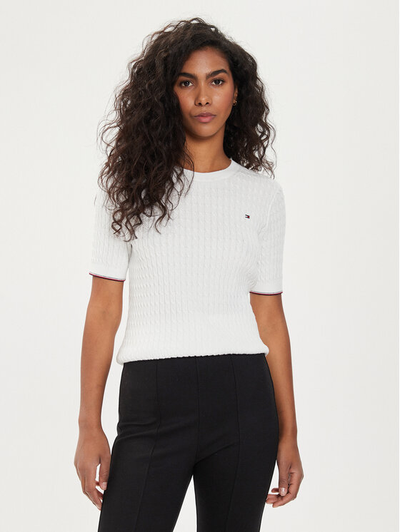 Tommy Hilfiger Tommy Hilfiger Sveter WW0WW41787 Écru Regular Fit