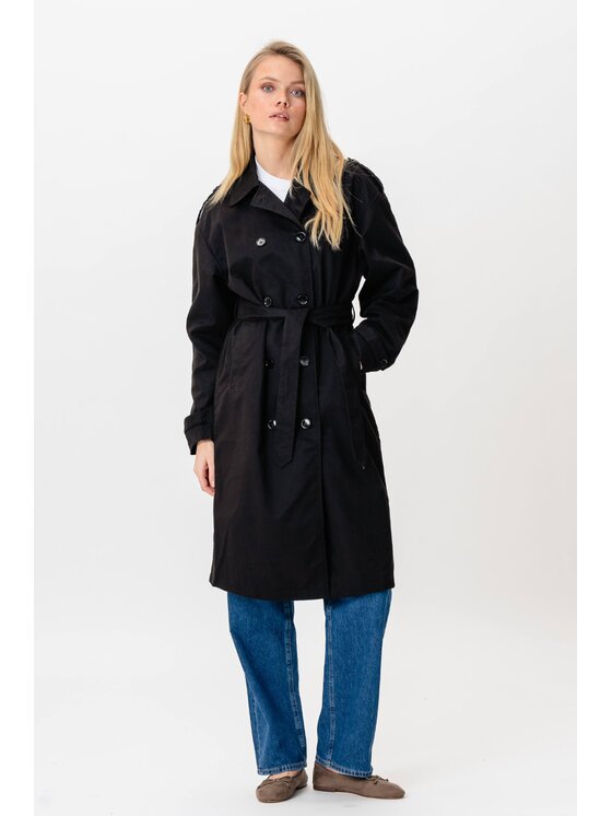 TeeShoppen TeeShoppen Płaszcz Trenchcoat linea Czarny Regular Fit