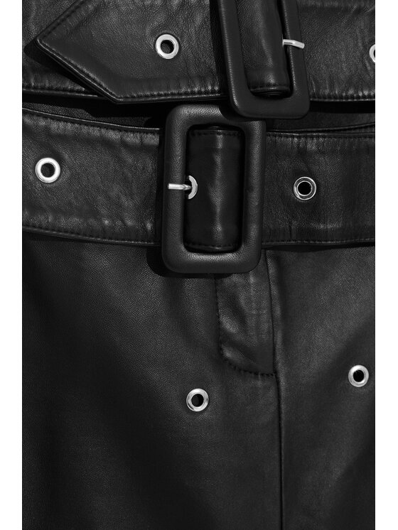 Epuzer Epuzer Spódnica skórzana Embroidered leather Czarny Standard Fit