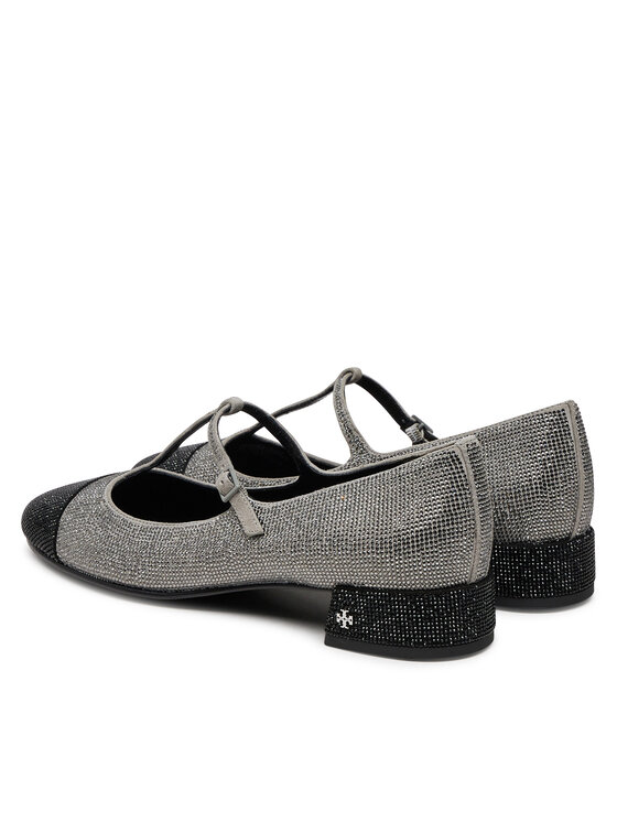 Tory Burch Tory Burch Baleríny Cap-Toe T-Strap Pave Heeled 159830 Strieborná