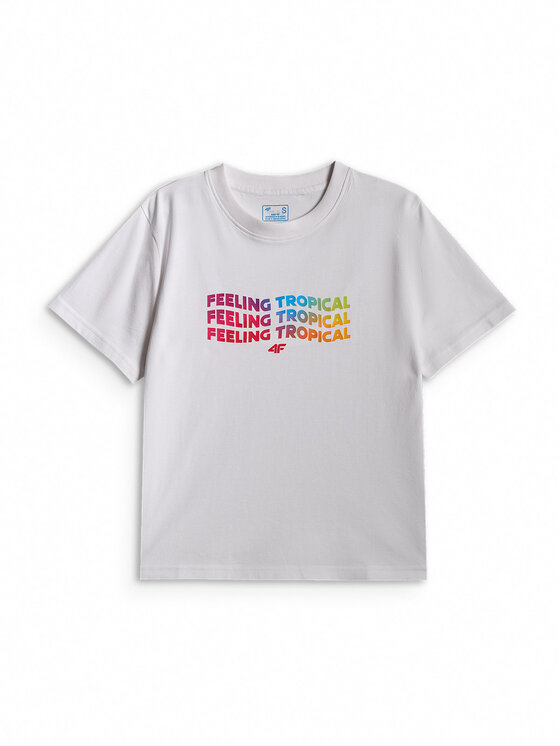 4F 4F T-Shirt BEACHWEAR Biały Boxy Fit