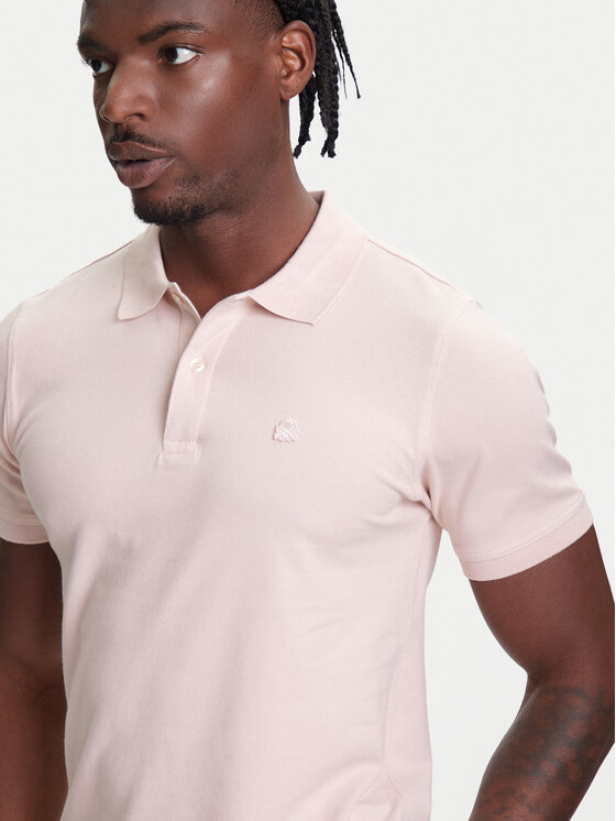 United Colors Of Benetton United Colors Of Benetton Тениска с яка и копчета 3WG9U301Z Розов Slim Fit