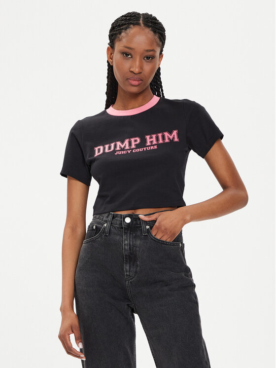 Juicy Couture Juicy Couture Футболка Dump Him JCWCT23314 Чорний Slim Fit