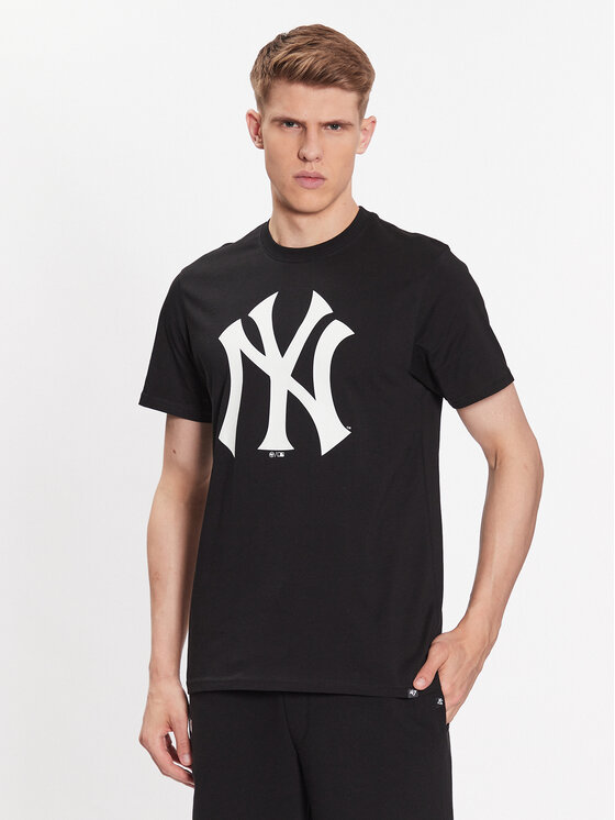 47 Brand T-krekls MLB New York Yankees Imprint 47 Echo Tee BB017TEMIME544088JK Melns Regular Fit