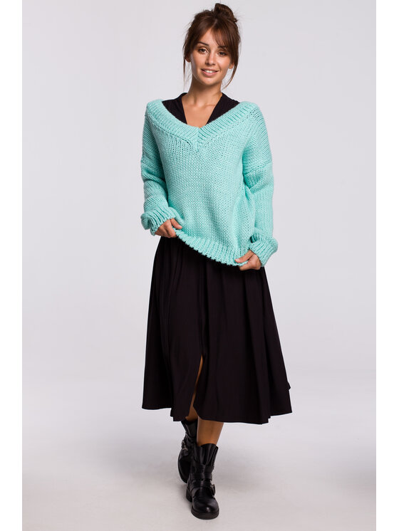 BeWear BeWear Sweter BK046 Zielony Modern Fit
