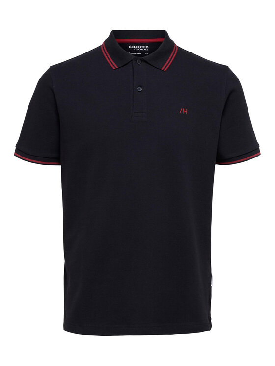 Selected Homme Selected Homme Тениска с яка и копчета 16087840 Черен Regular Fit