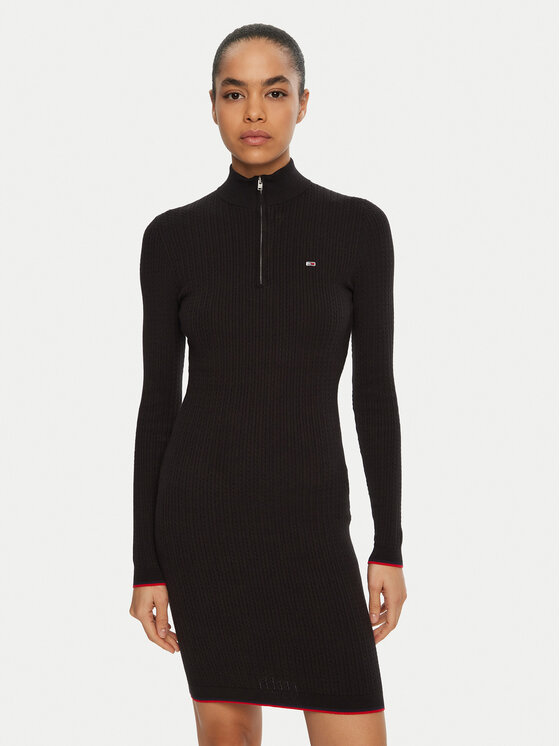Tommy Jeans Tommy Jeans Rochie tricotată DW0DW19490 Negru Slim Fit