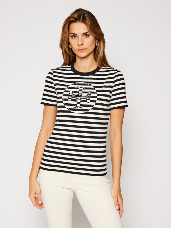 Tory Burch Tory Burch Tričko Striped Logo 63871 Farebná Regular Fit