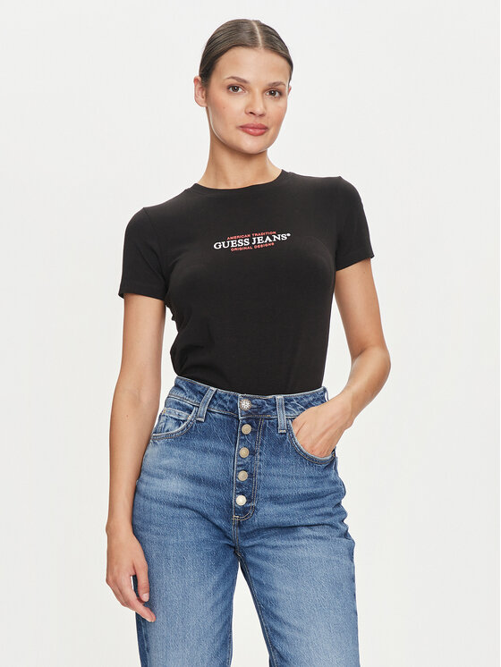 Guess Jeans Guess Jeans Marškinėliai W4YI03 J1314 Juoda Slim Fit