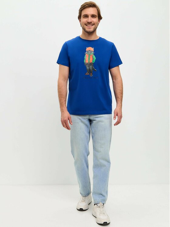 CAT by maniita lacitta CAT by maniita lacitta T-Shirt Printed men's t-shirt with CAT Niebieski Regular Fit