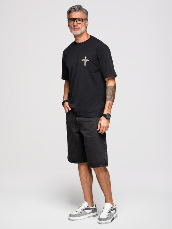 Ombre Ombre T-Shirt OM-TSCT-0276 Czarny Loose Fit