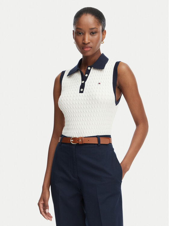 Tommy Hilfiger Pulover Fine Gg Cable WW0WW50102 Crem Regular Fit