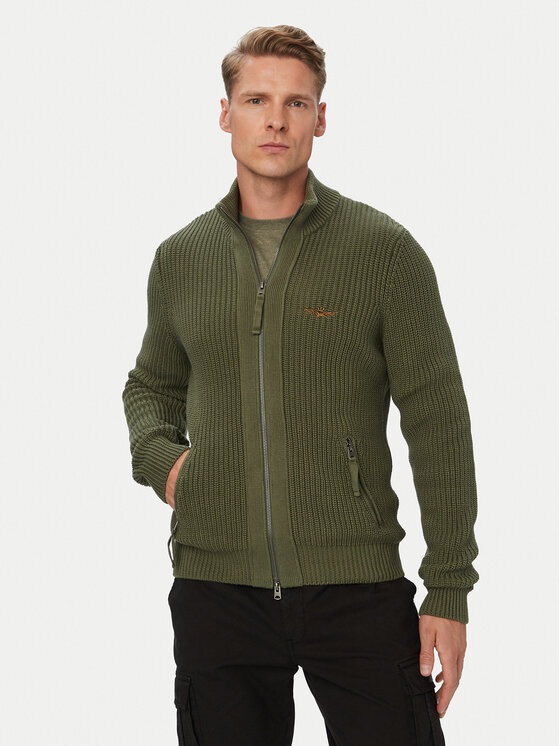 Aeronautica Militare Cardigan 262MA1664UL00409 Kaki Regular Fit