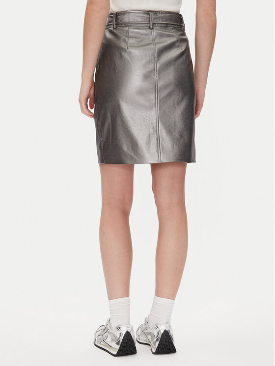 DKNY DKNY Sukně z imitace kůže P4JN6XIM Stříbrná Regular Fit
