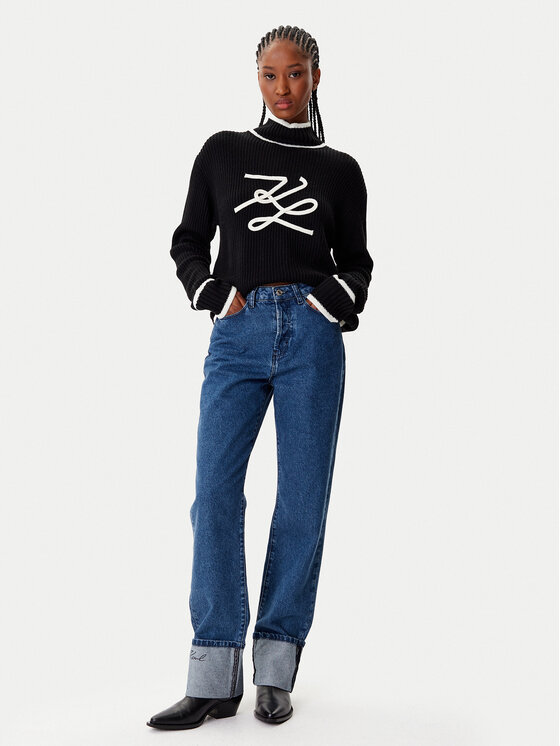 KARL LAGERFELD KARL LAGERFELD Bluză cu gât A4W18051 Negru Regular Fit