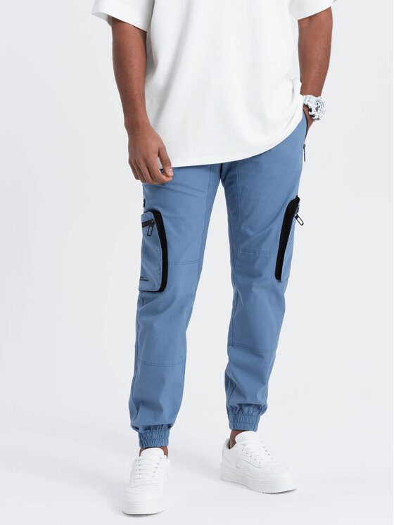 Ombre Ombre Joggers kalhoty OM-PAJO-0135 Modrá Cargo Fit