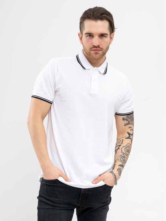 Polo, rozmiar XL, Białe, Koszulka Polo Z Krótkim Rękawem Męska Biała Jigga Wear Classic Stripe XXL