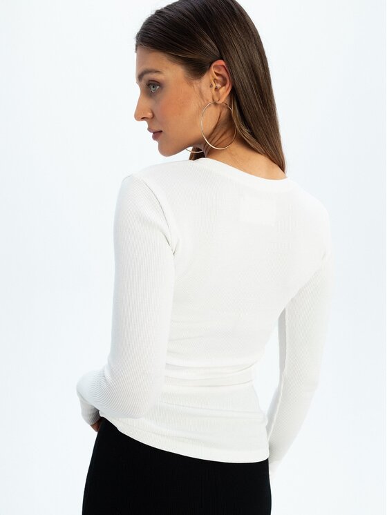 Nudyess Nudyess Bluzka Eos z prążka Écru Fitted Fit