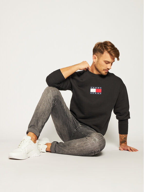 Tommy Jeans Felpa Small Flag DM0DM08488 Nero Regular Fit • Modivo.it