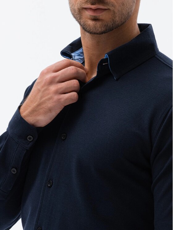Ombre Ombre Koszula OM-SHCS-0177 Granatowy Slim Fit