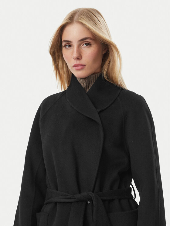 Tommy Hilfiger Tommy Hilfiger Palton de lână Belted WW0WW51105 Negru Regular Fit
