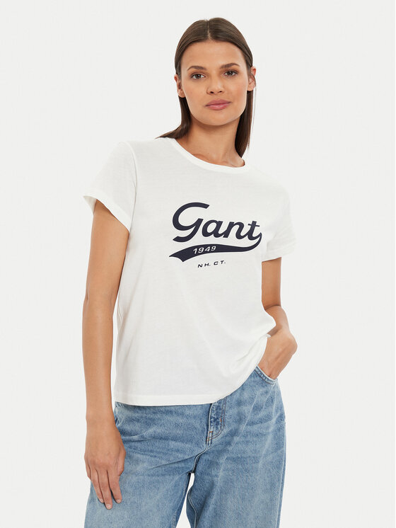 Gant Majica Script Graphic 4200482 Écru Regular Fit