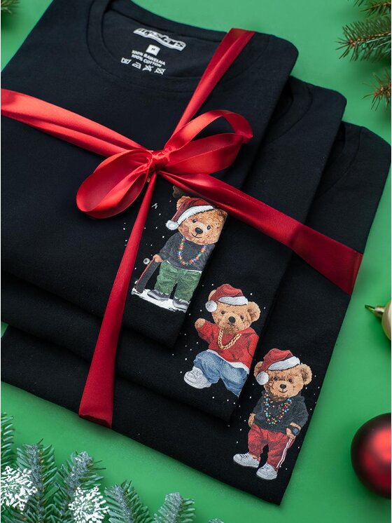 MyStars MyStars Komplet t-shirtów Zestaw 3 T-Shirtów Męskich Czarnych MyStars 3 Pack Christmas Bear M Czarny Regular Fit