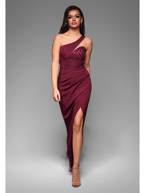 Ombre Ombre Sukienka wieczorowa LA-OM-DLR037 Bordowy Regular Fit
