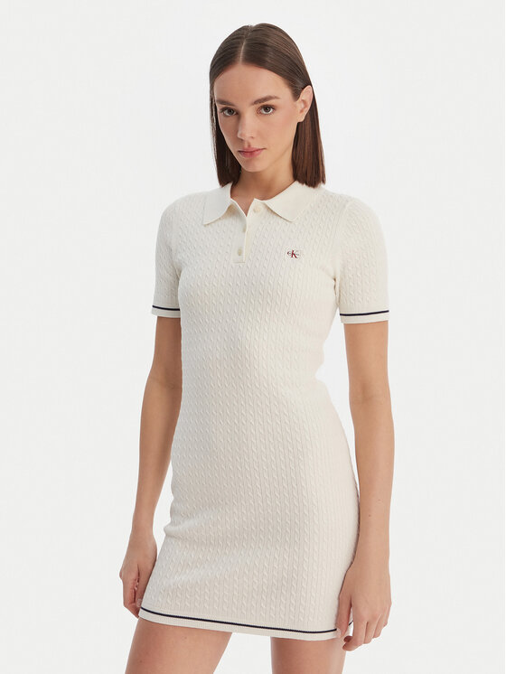 Calvin Klein Calvin Klein Ежедневна рокля Microcable LV047F323G Бежов Slim Fit