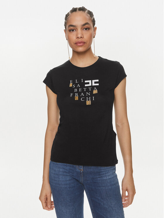 Elisabetta Franchi T shirt MA 008 41E2 V160 Noir Regular Fit Modivo