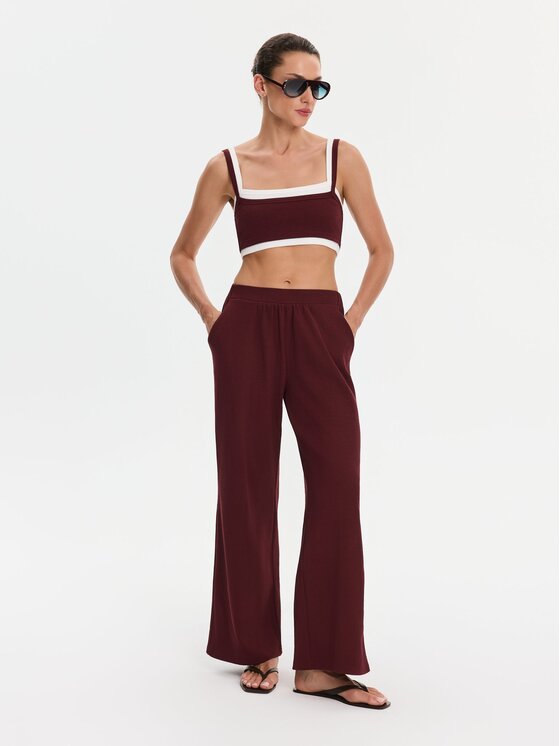 Nudyess Nudyess Spodnie materiałowe Canvas z prążka Bordowy Relaxed Fit