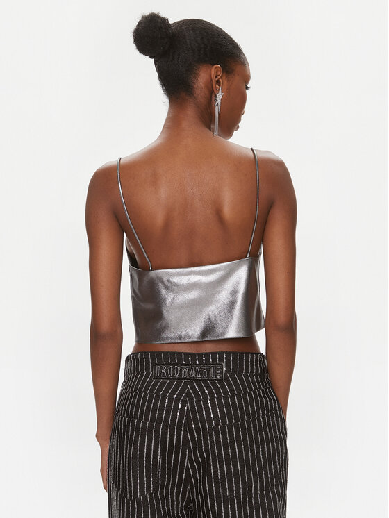 ROTATE ROTATE Top Metallic Crop Top 1116512293 Argintiu Regular Fit