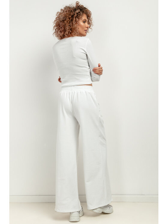 Tessita Tessita Spodnie dzianinowe T413/1/XS Biały Wide Leg