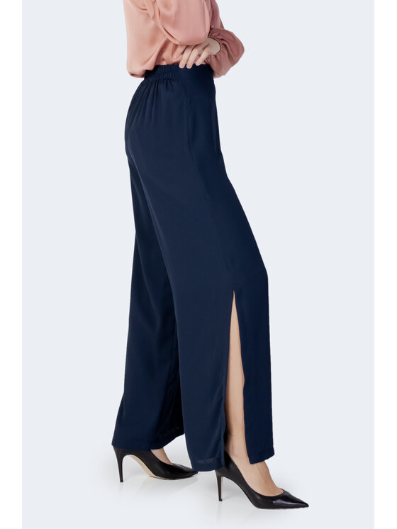 Akè Akè Pantaloni da donna TINTA UNITA Blu Palazzo Fit