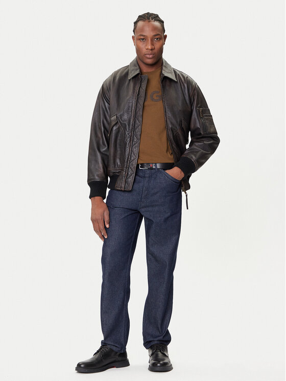 HUGO HUGO Кожено яке Laviat 50541865 Кафяв Regular Fit