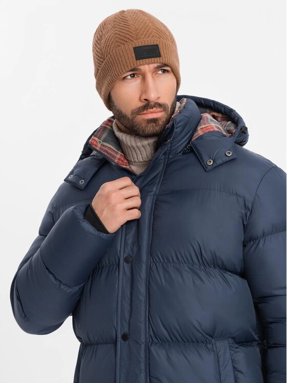 Ombre Ombre Kurtka puchowa OM-JAHP-0205 Granatowy Regular Fit