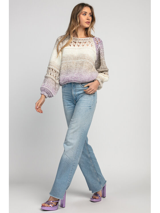 Fobya Fobya Sweter F1976 Beżowy Basic Fit