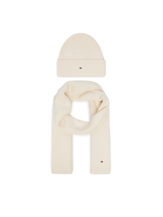 Tommy Hilfiger Tommy Hilfiger Zestaw szalik i czapka AW0AW19136 Kremowy