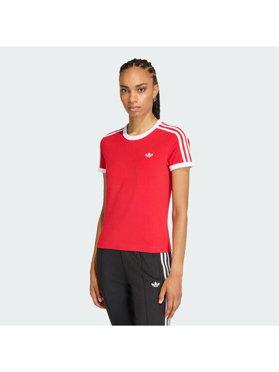 adidas adidas Marškinėliai 3-Stripes KD3676 Raudona Slim Fit