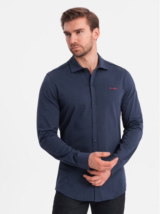 Ombre Ombre Košile OM-SHCS-0138 Tmavomodrá Regular Fit