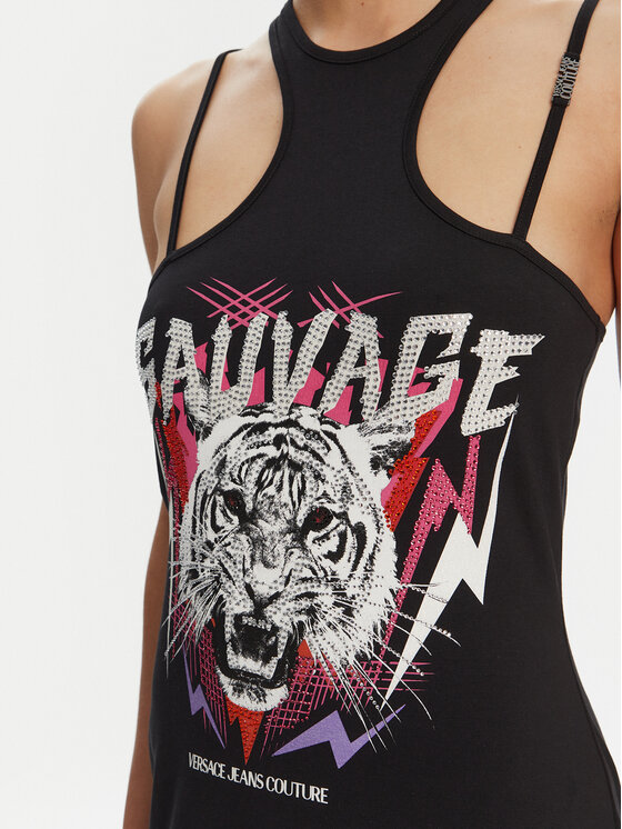 Versace Jeans Couture Versace Jeans Couture Vsakodnevna obleka Logo Fringes 78HAOE01 CJ02E Črna Regular Fit
