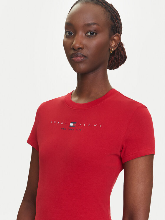 Tommy Jeans Tommy Jeans Tričko Linear DW0DW21422 Červená Slim Fit