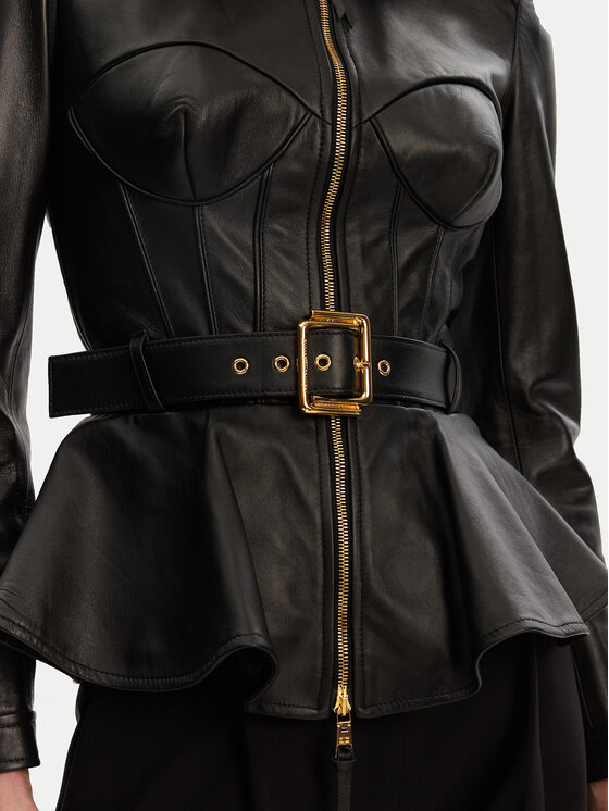 Elisabetta Franchi Elisabetta Franchi Шкіряна куртка GD-46Z-51E2-V1300 Чорний Regular Fit