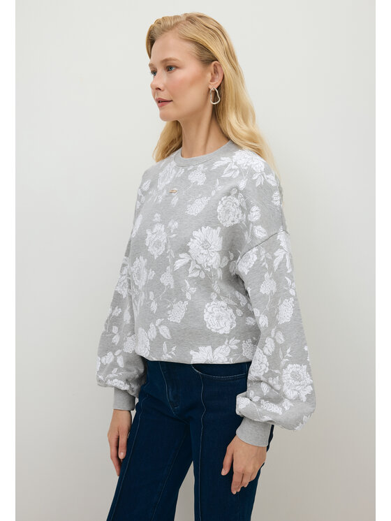 BIZUU BIZUU Bluzka PULLA FLORAL OVERSIZED BLOUSE Szary Standard Fit