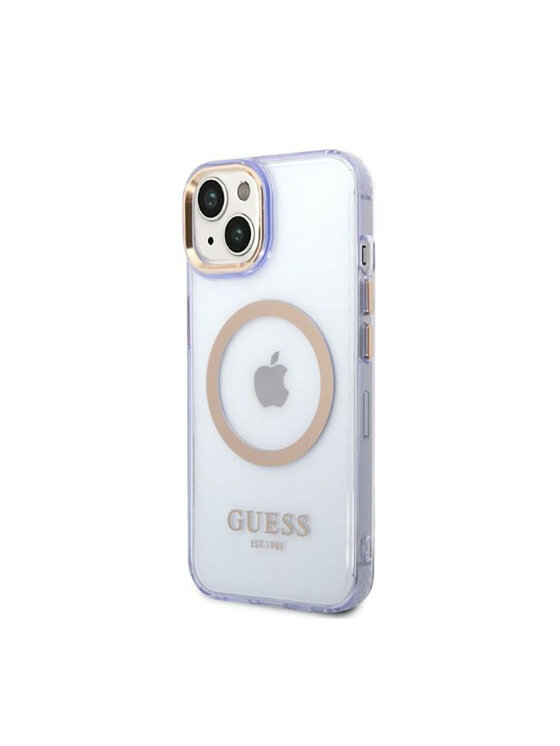 Guess Guess Etui na telefon Gold Outline Translucent MagSafe Fioletowy