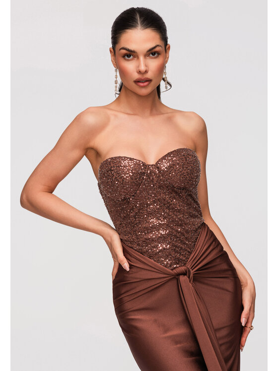 Ombre Ombre Sukienka wieczorowa LA-OM-DLR349 Brązowy Slim Fit