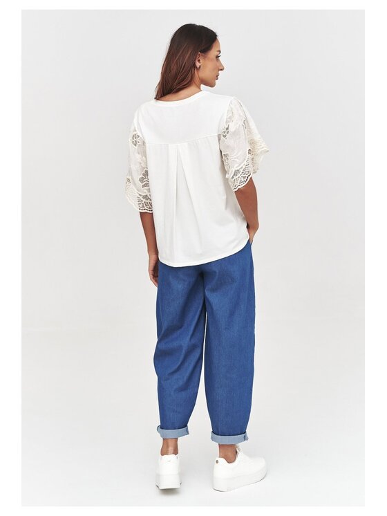 Makadamia Makadamia Bluzka C59 Biały Loose Fit